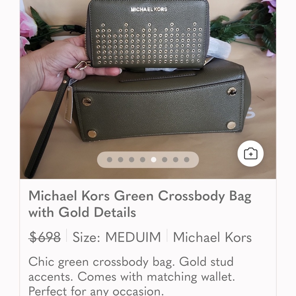 Michael Kors Green Crossbody Bag with Gold Details